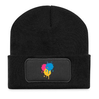 Drei bunte Farbflecken im Graffiti Stil - Recycelte Patch Beanie - Schwarz - Vorne