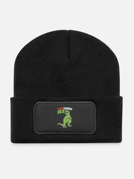 Papasaurus Rex - Vatertag Herrentag Männertag Papa - Recycelte Patch Beanie - Schwarz