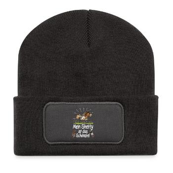 Mein Shetty das Schönste (Text weiss) - Recycelte Patch Beanie - Dunkelgrau - Vorne