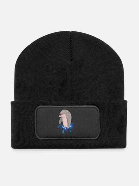 Delphin Meer Strand Spritzer - Recycelte Patch Beanie - Schwarz