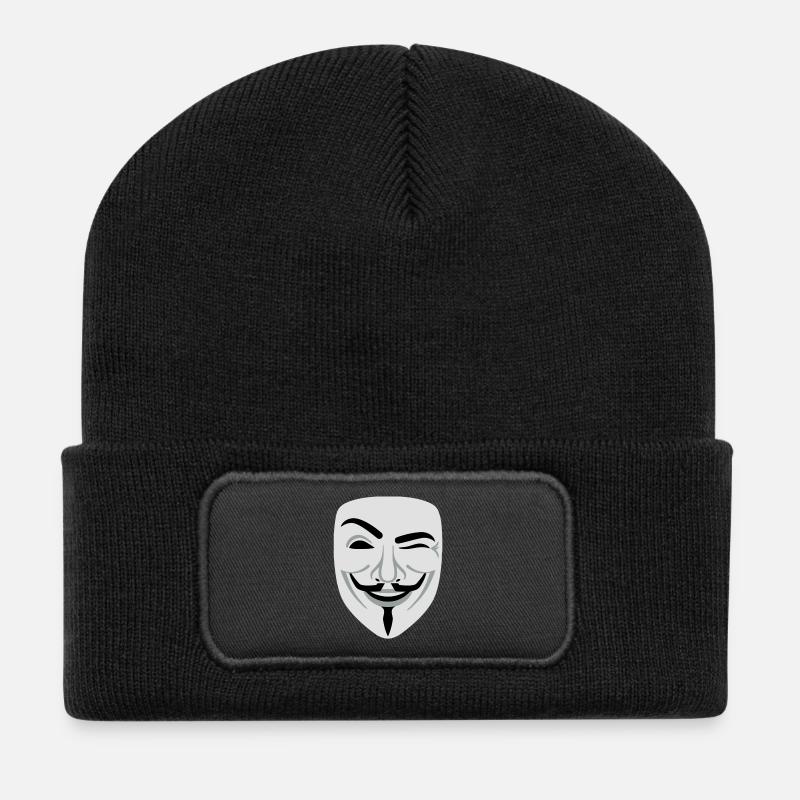 Fun Anonymous Guy Fawkes - Recycled Patch Beanie - black