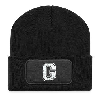 Letter G in white in the used look - Recycled Patch Beanie - black - Front