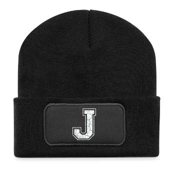 Letter J in white in the used look - Recycled Patch Beanie - black - Front