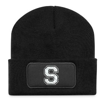 Letter S in white in the used look - Recycled Patch Beanie - black - Front