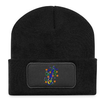 Verspielte Saxofon-Florenz Illustration - Recycelte Patch Beanie - Schwarz - Vorne