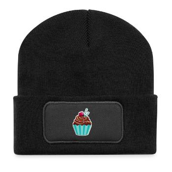 Cupcake - Muffin - Donut - Eis - Schokolade - DD - Recycelte Patch Beanie - Schwarz - Vorne