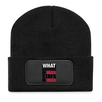 What Happens in Ibiza Stays in ibiza - Recycelte Patch Beanie - Schwarz - Vorne