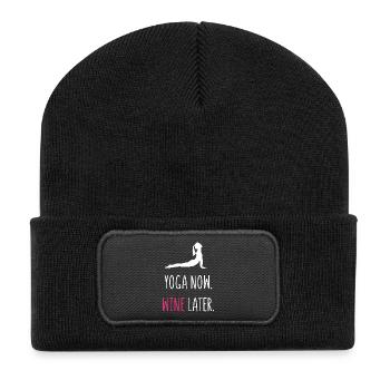 Yoga Now Wine Later - Recycelte Patch Beanie - Schwarz - Vorne