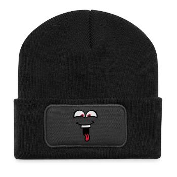 Laughing crazy fun tongue out - Recycled Patch Beanie - black - Front