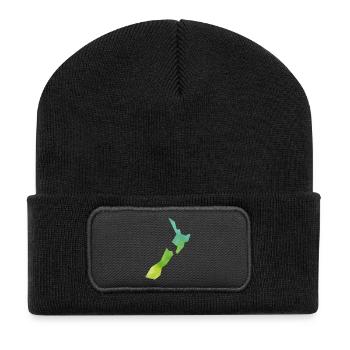 Karte Neuseeland - Recycelte Patch Beanie - Schwarz - Vorne