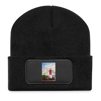 EG Büsum I Urlaub I Leuchtturm I Nordsee I Meer - Recycelte Patch Beanie - Schwarz - Vorne