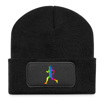 Bunter Läuferin Regenbogen - Recycelte Patch Beanie - Schwarz - Vorne