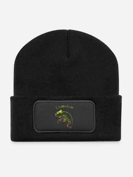 Vivid Chameleon Illustration for Nature Lovers - Recycled Patch Beanie - black