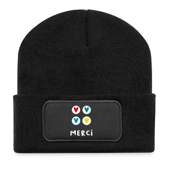 VIELEN DANK. DANKE HERRIN. MEISTER-GESCHENK. FEIERTAG - Recycelte Patch Beanie - Schwarz - Vorne