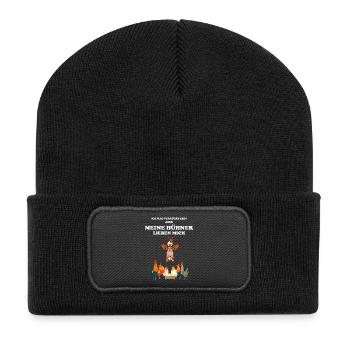 Meine Hühner lieben mich - Hahn Huhn Hühnerstall - Recycelte Patch Beanie - Schwarz - Vorne