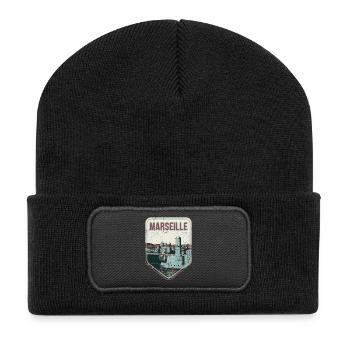 Retro badge, Marseille France is my hometown - Recycled Patch Beanie - black - Front