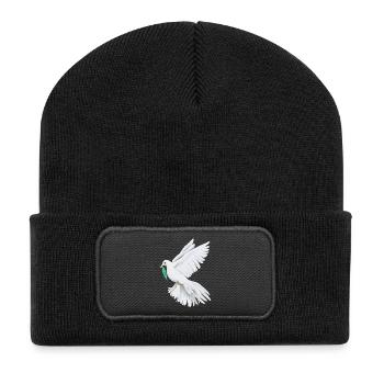 Friedenstaube Friedenssymbol - Sonja Ariel - Recycelte Patch Beanie - Schwarz - Vorne