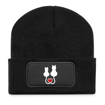 Katzen - Recycelte Patch Beanie - Schwarz - Vorne