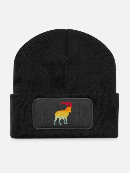 Steinbock, Wandern, Berge - Recycelte Patch Beanie - Schwarz