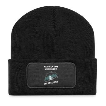 E-Bike, Mountainbike, bergauf, radfahren, Berge - Recycelte Patch Beanie - Schwarz - Vorne