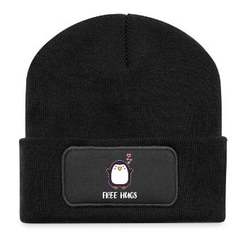 Animal Cute Penguin Heart Statement Seabird South Pole - Recycled Patch Beanie - black - Front