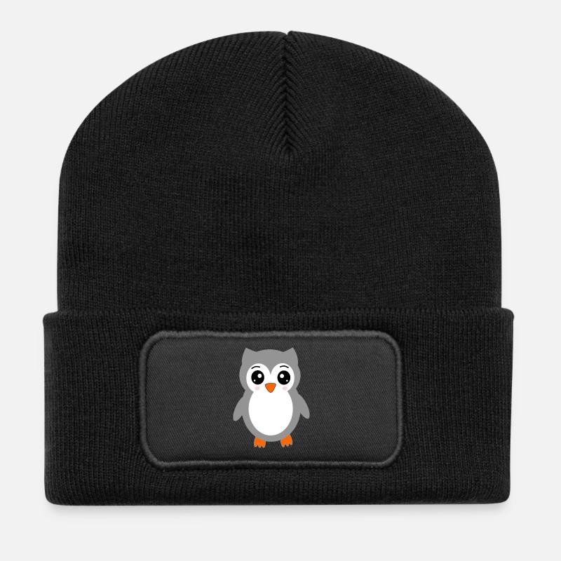 gray owl - Recycled Patch Beanie - black