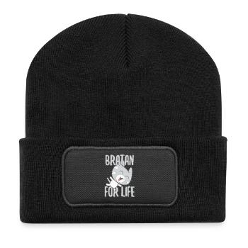 Bratan Katze Kater grau Geschenk - Recycelte Patch Beanie - Schwarz - Vorne