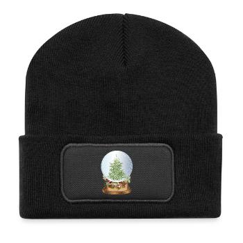 belle boule à neige nostalgique avec sapin de Noël - Beanie recyclé à patch - noir - Devant