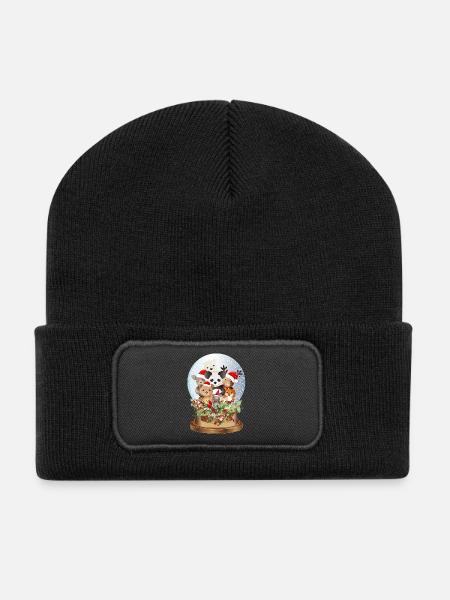 schöne nostalgische Schneekugel mit Kuscheltiere - Recycelte Patch Beanie - Schwarz