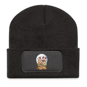 Belle boule à neige nostalgique avec peluches - Beanie recyclé à patch - charbon - Devant