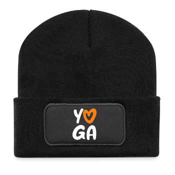 Yoga Herz Handschrift Comic Vektor Meditation Fan - Recycelte Patch Beanie - Schwarz - Vorne