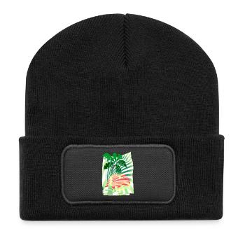 Palme Sonne Sommer Urlaub - Recycelte Patch Beanie - Schwarz - Vorne