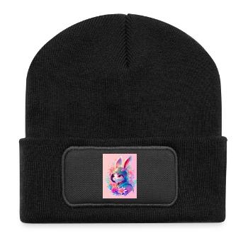 Hase im digitalen Stil - Recycelte Patch Beanie - Schwarz - Vorne