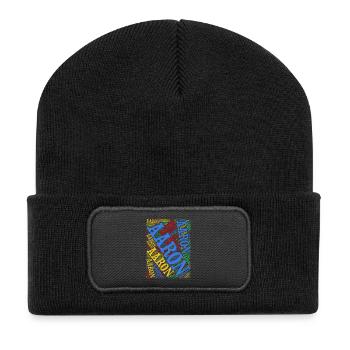 Aaron T-Shirt Word Cloud Geschenk-T-Shirt - Recycelte Patch Beanie - Schwarz - Vorne