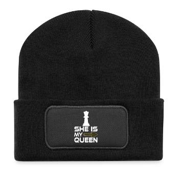 she is my queen text chess lover - Recycled Patch Beanie - black - Front
