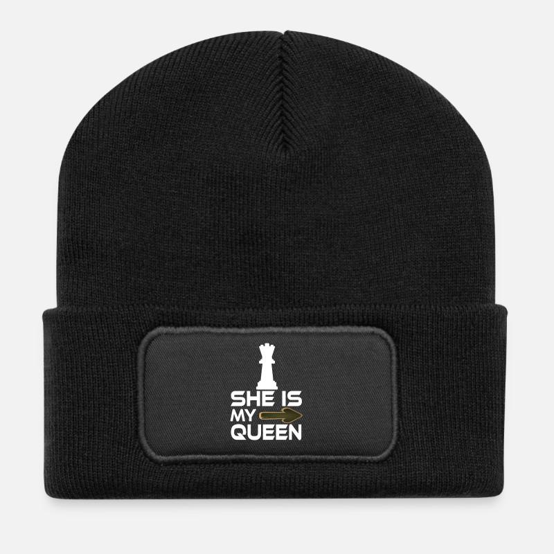 she is my queen text chess lover - Recycled Patch Beanie - black