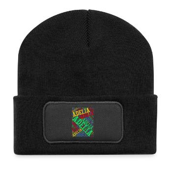 Adelia Wortwolke T-Shirt T-Shirt Geschenkidee - Recycelte Patch Beanie - Schwarz - Vorne