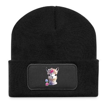 süßes Lama - Recycelte Patch Beanie - Schwarz - Vorne
