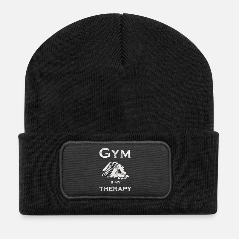 GYM IS MY THERAPY - Recycelte Patch Beanie - Schwarz