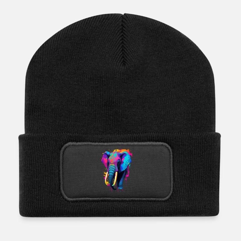 Elefant - Recycelte Patch Beanie - Schwarz