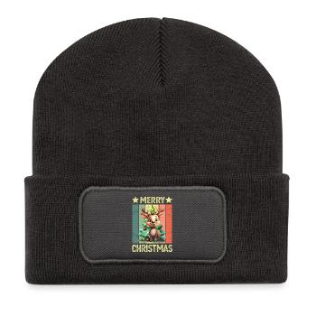 Frohe Weihnachten Rentier - Recycelte Patch Beanie - Dunkelgrau - Vorne