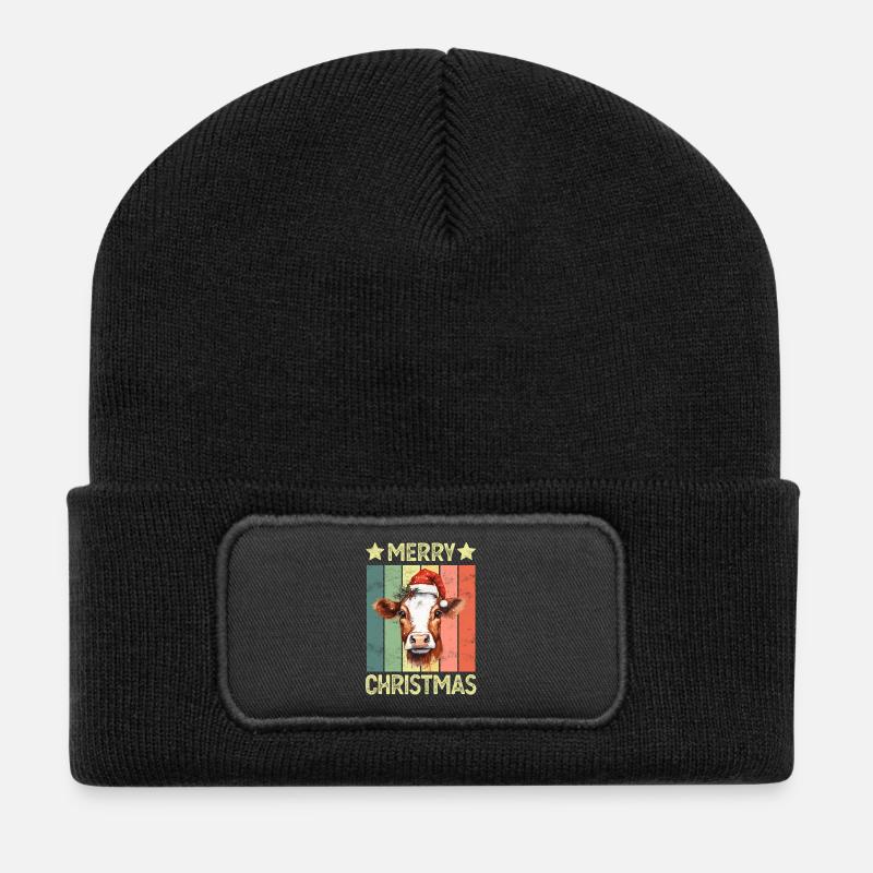 Kuh Weihnachten - Recycelte Patch Beanie - Schwarz