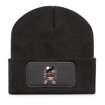 Stack of books with raven - Recycled Patch Beanie - dark grey - Front