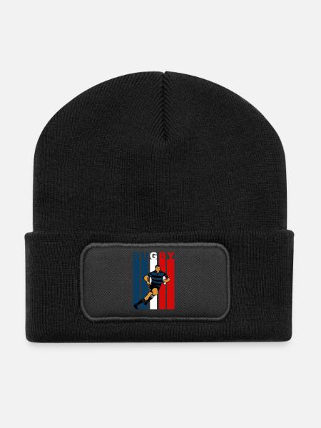 Rugby player on a tricolour background - Recycled Patch Beanie - black