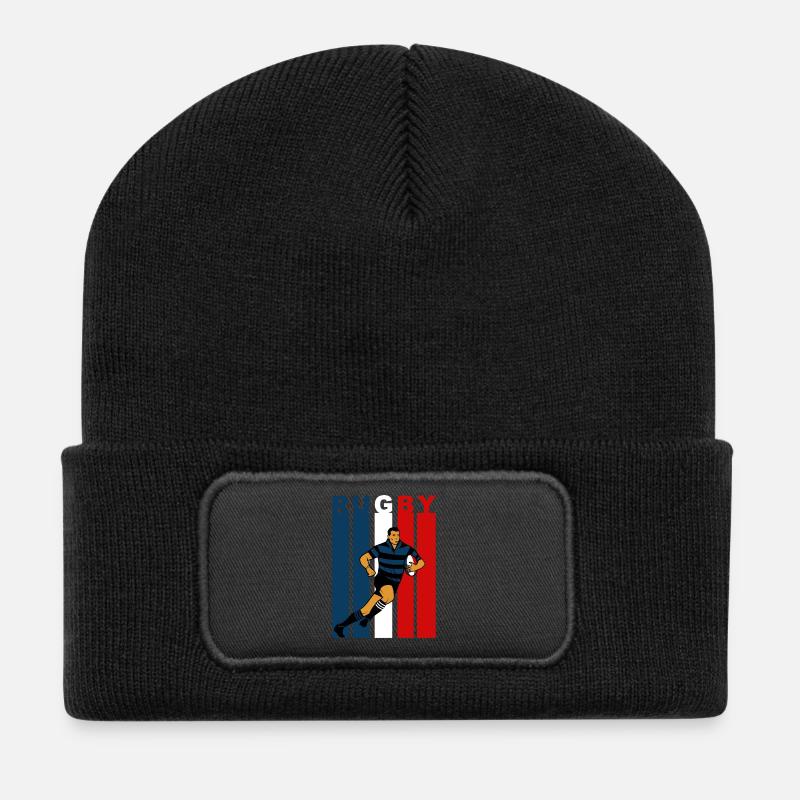 Rugby player on a tricolour background - Recycled Patch Beanie - black