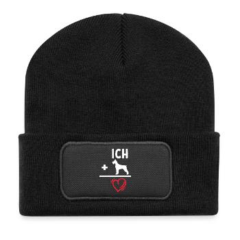 Hund Herz Knuddeltier Haustiere Lieblingstier - Recycelte Patch Beanie - Schwarz - Vorne