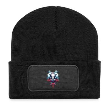 Designer Style Elefant - Recycelte Patch Beanie - Schwarz - Vorne