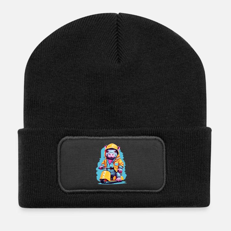 Süßes Nilpferd - Recycelte Patch Beanie - Schwarz