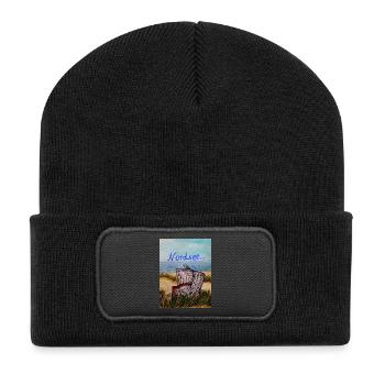 EG Reisen I Urlaub I Nordsee I Geschenk I Strand - Recycelte Patch Beanie - Schwarz - Vorne