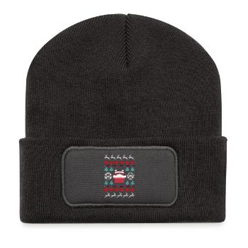 Cheminée de Noël Père Noël motif - Beanie recyclé à patch - charbon - Devant